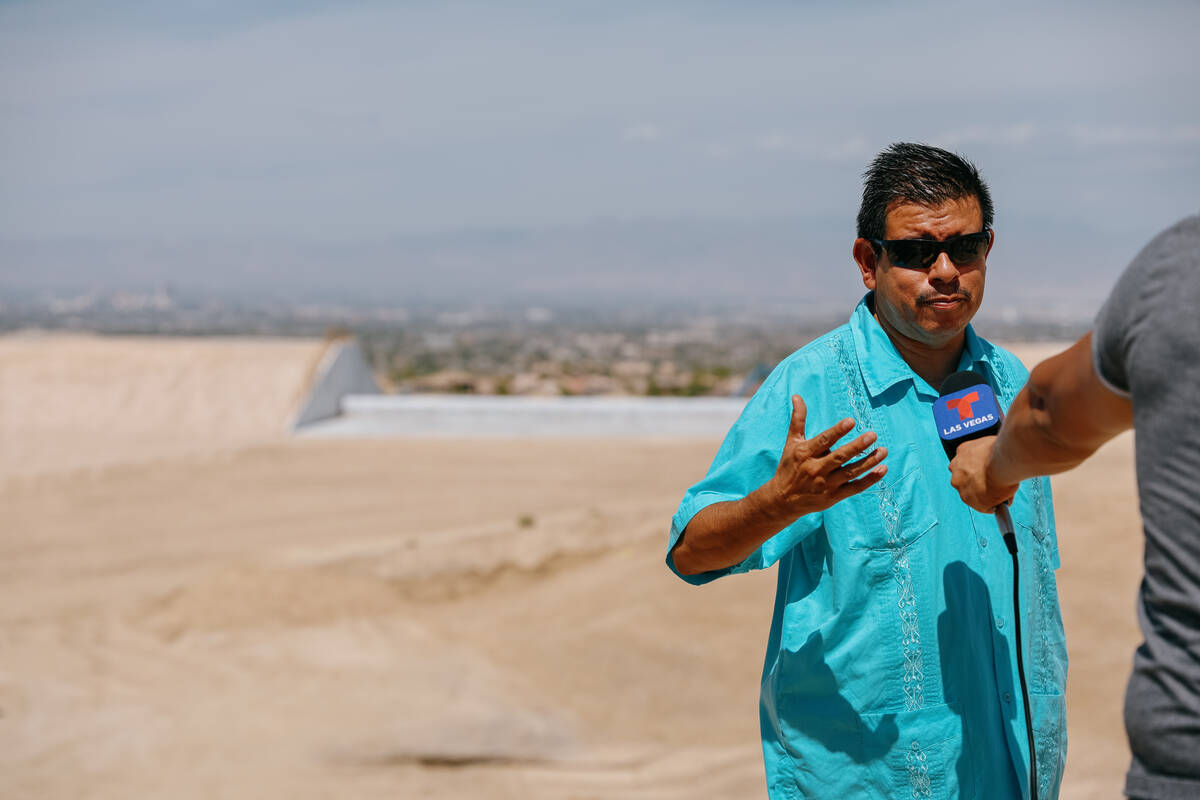 Ward One City Councilman Isaac Barron speaks with Telemundo Las Vegas after a press conference ...