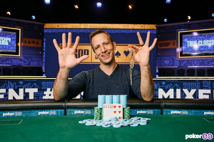 Benny Glaser shows he has claimed his eighth World Series of Poker bracelet by winning the $2,5 ...