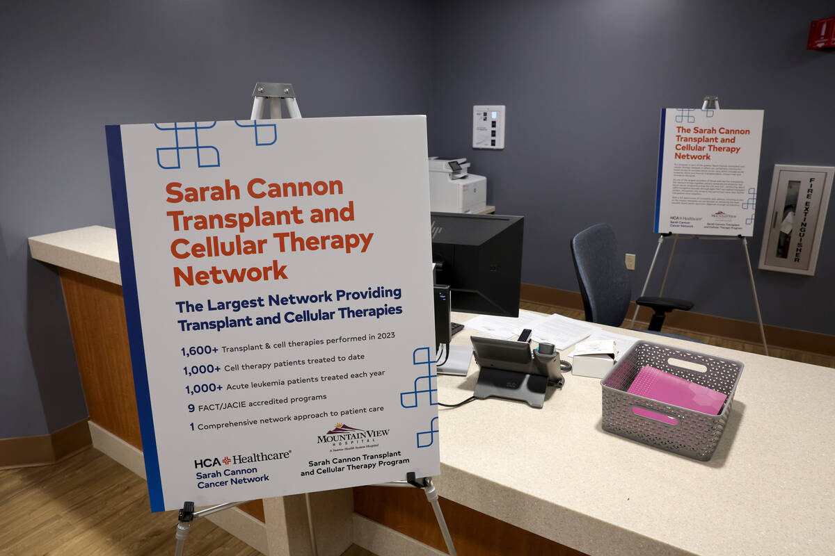 Informational signs are seen during a media tour of MountainView Hospital’s Sarah Cannon ...