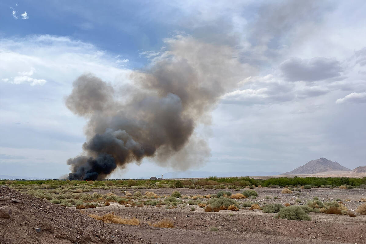 A fire at Clark County Wetlands Park is seen Tuesday, June 24, 2025, in Las Vegas. (Elle OumGhazi)