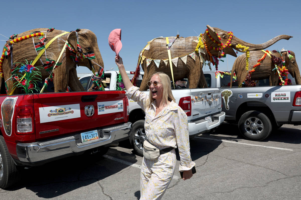 Ruth Ganesh, co-founder of The Great Elephant Migration, celebrates arrival in Las Vegas Wednes ...