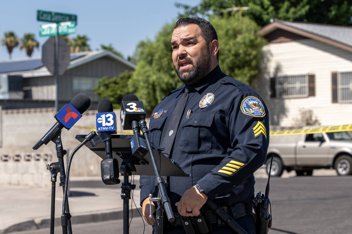 Henderson Police Department Sgt. Daniel Medrano delivers updates about the officer involved sho ...