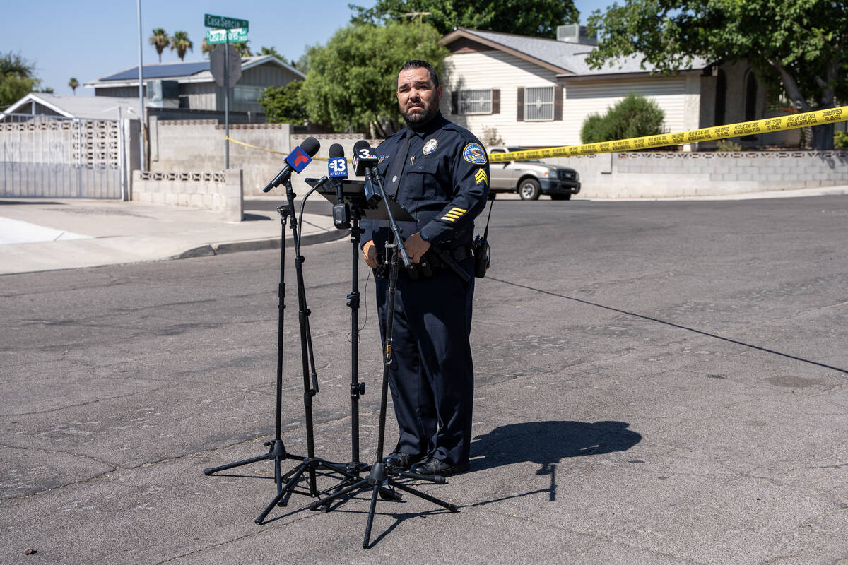 Henderson Police Department Sgt. Daniel Medrano delivers updates about the officer involved sho ...