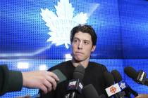 Toronto Maple Leafs forward Mitch Marner speaks to the media during an end-of-season NHL hockey ...