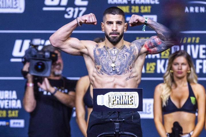 Fighter Ilia Topuria during weigh-ins for UFC 317 at T-Mobile Arena on Friday, June 27, 2025, i ...