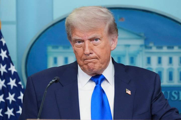 President Donald Trump listens during a briefing with the media, Friday, June 27, 2025, at the ...