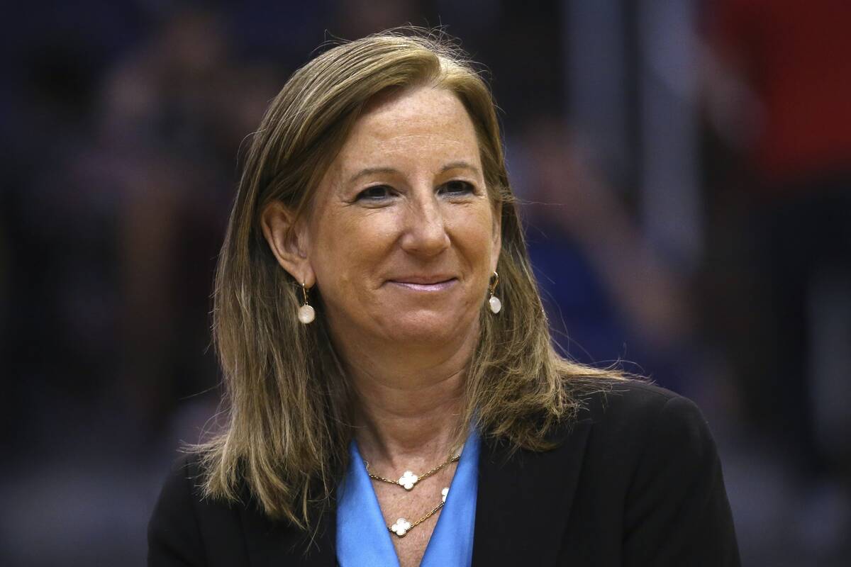 FILE - WNBA Commissioner Cathy Engelbert is honored during a Women of Inspiration ceremony duri ...
