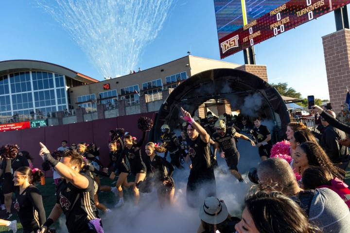 Texas State takes the field against Louisiana Monroe during an NCAA football game, Oct. 14, 202 ...
