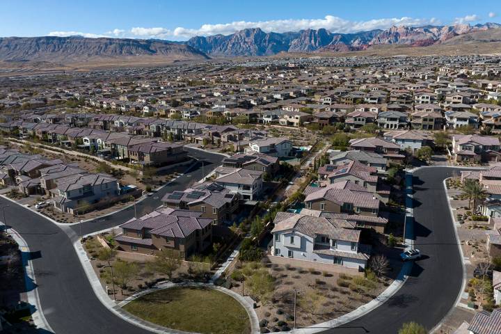 An aerial view of homes at Sarasota, a community planned in The Paseos of Summerlin, on Thursda ...