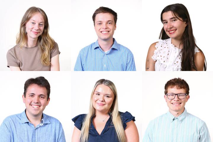 Top row: Photography intern Kara Gildea, reporting intern Finnegan Belleau and video intern Lex ...