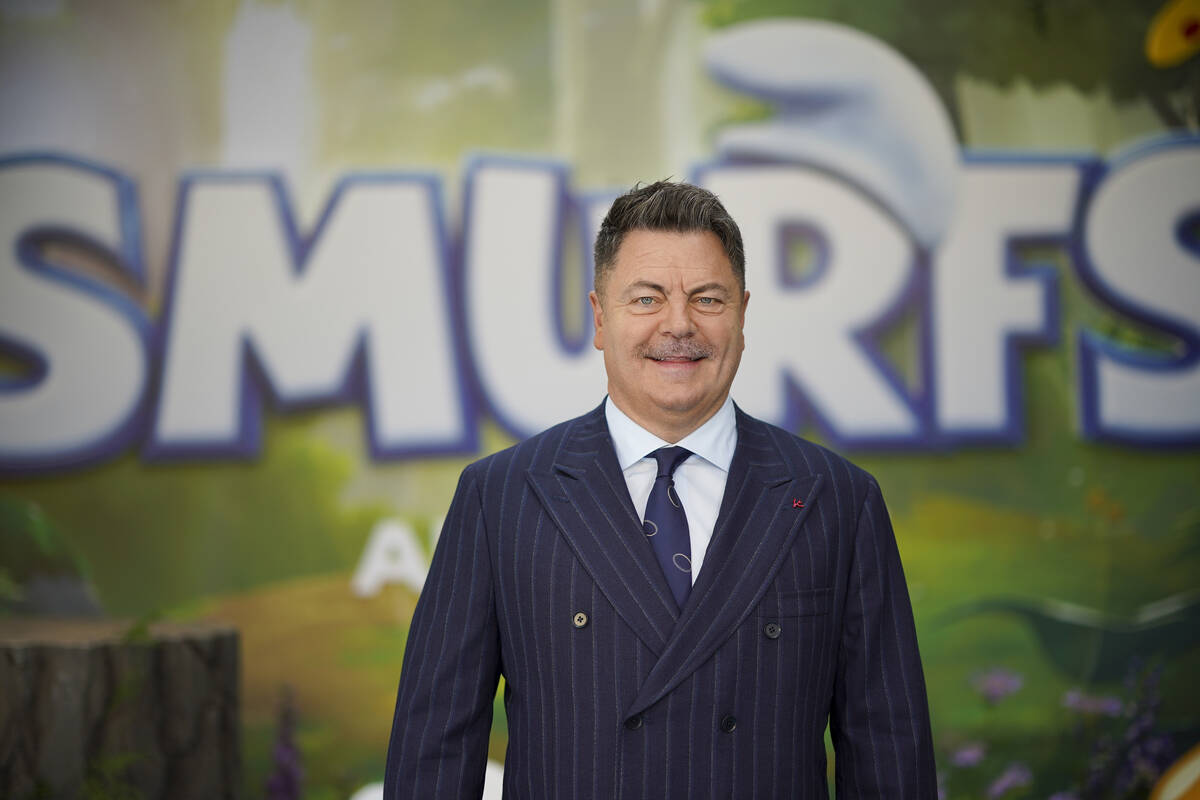 Nick Offerman arrives at the premiere of "Smurfs" on Sunday, July 13, 2025, at Paramo ...