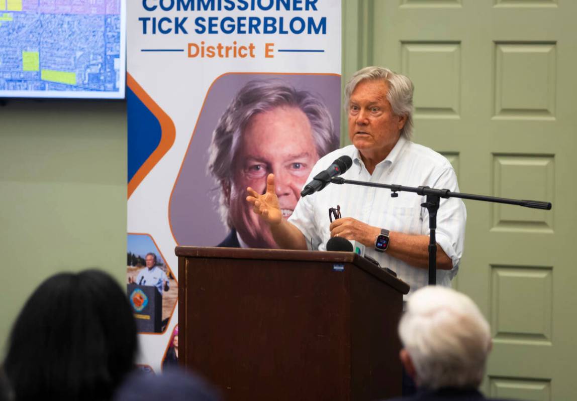 Clark County Commissioner Tick Segerblom speaks during a community town hall at the Clark Count ...