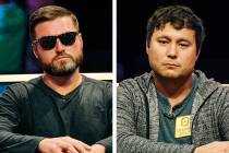 James Carroll, left, and Jesse Yaginuma play in the the $1,500 buy-in “Millionaire Maker” N ...