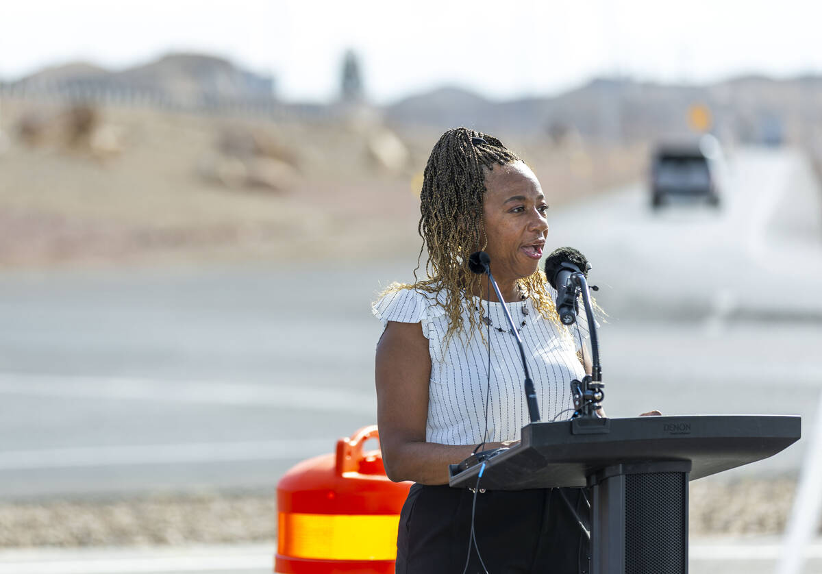 North Las Vegas Mayor Pamela Goynes-Brown speaks about the completion of the I-15 North Phase 3 ...
