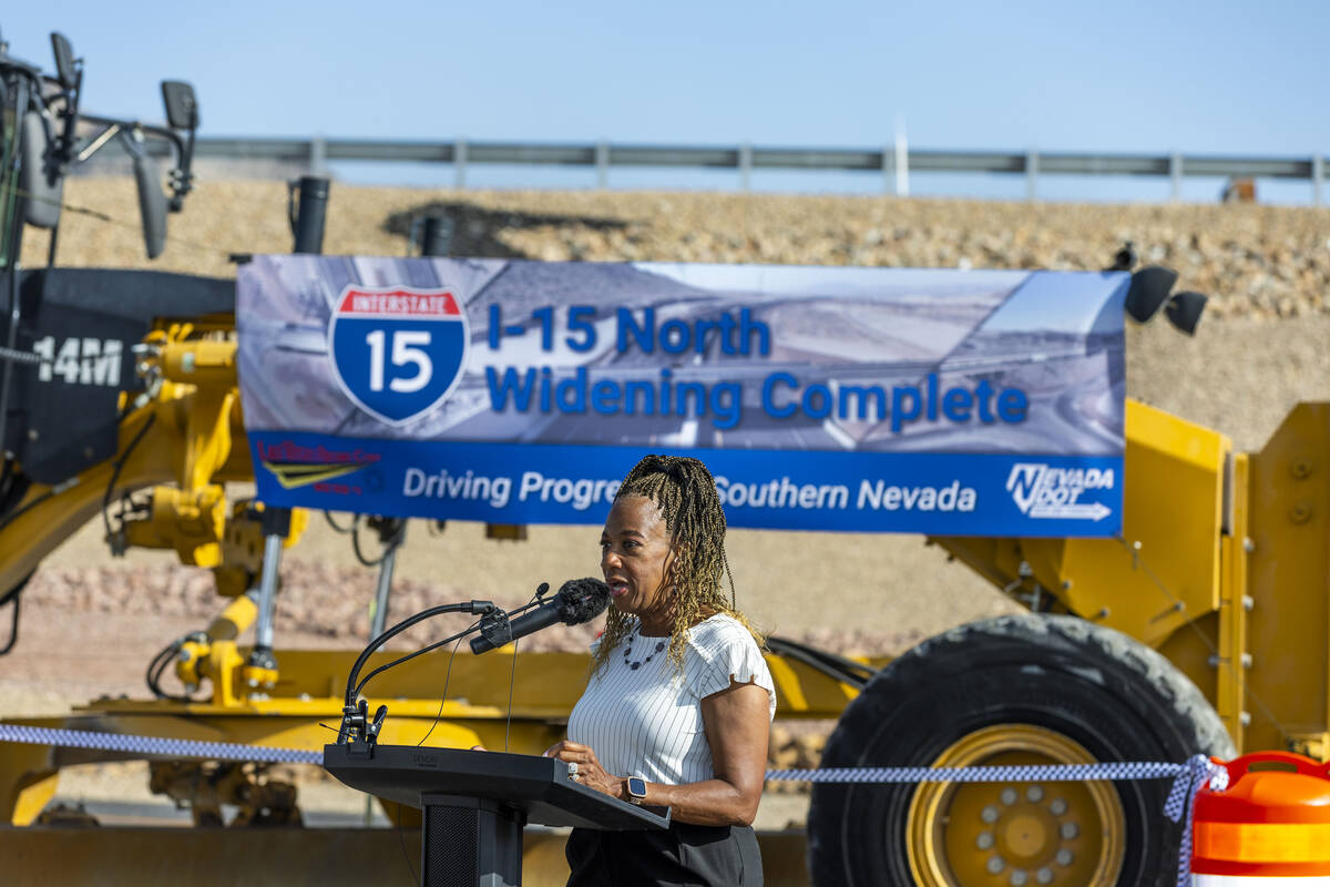 North Las Vegas Mayor Pamela Goynes-Brown speaks about the completion of the I-15 North Phase 3 ...