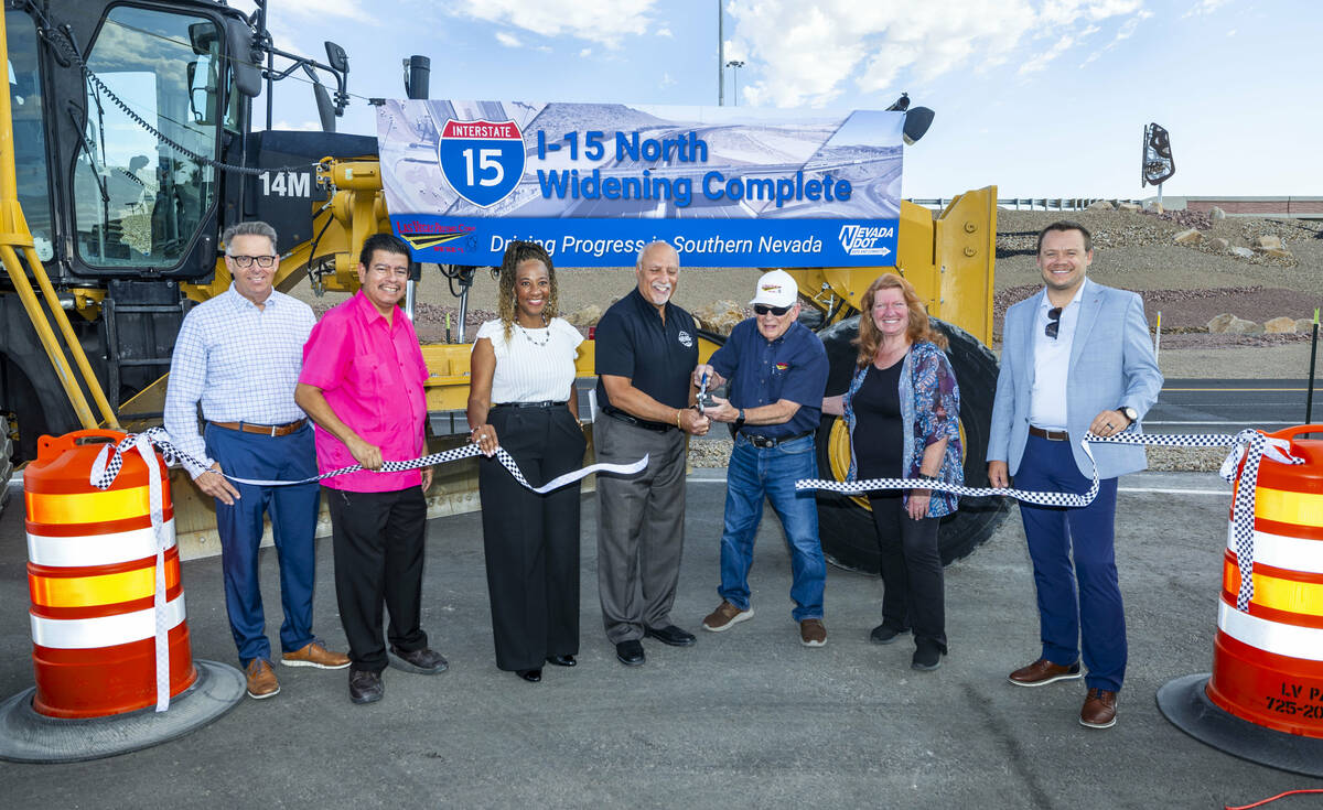 A ribbon is cut as the Nevada Department of Transportation marks a completion of the I-15 North ...