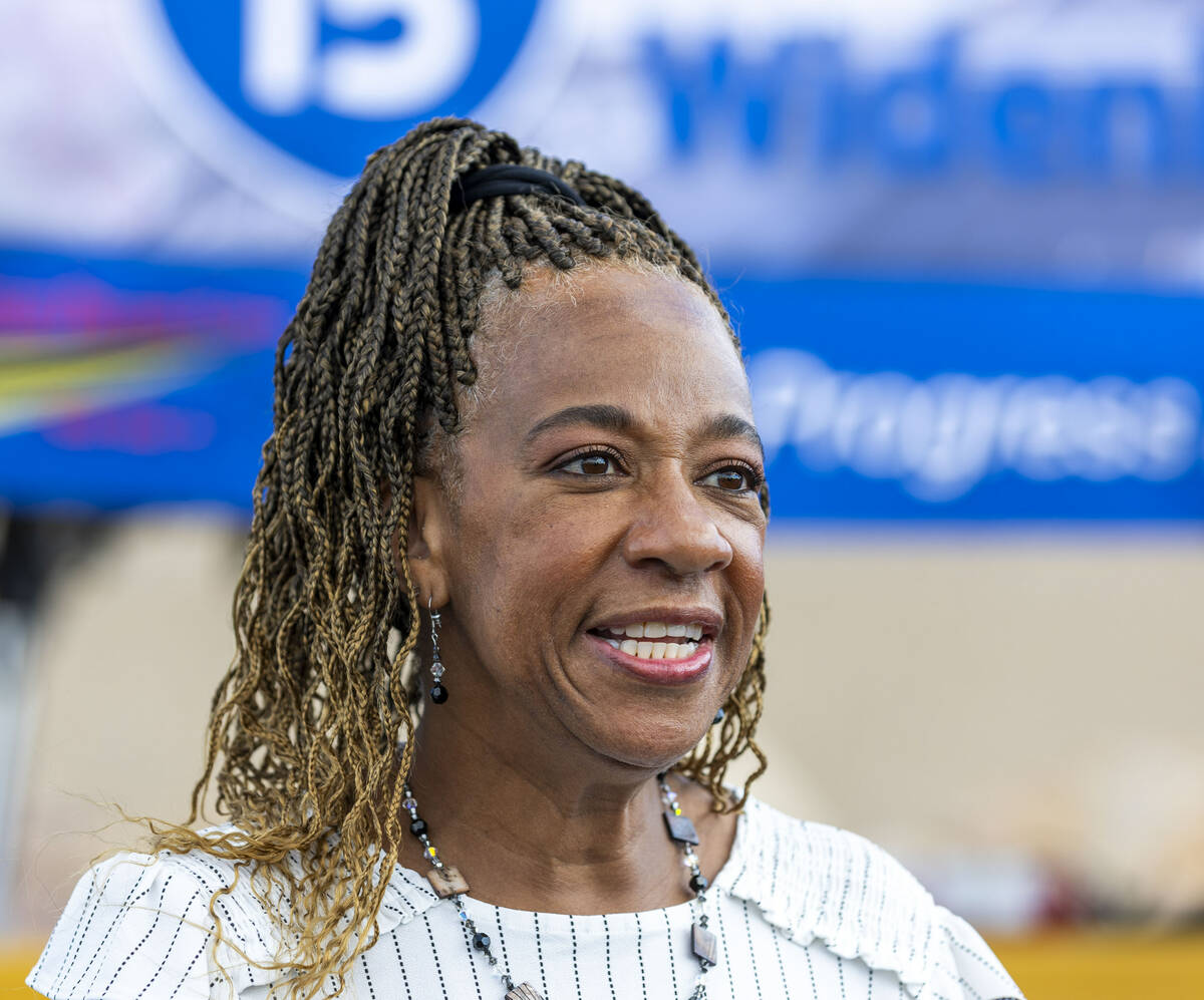 North Las Vegas Mayor Pamela Goynes-Brown speaks about the completion of the I-15 North Phase 3 ...