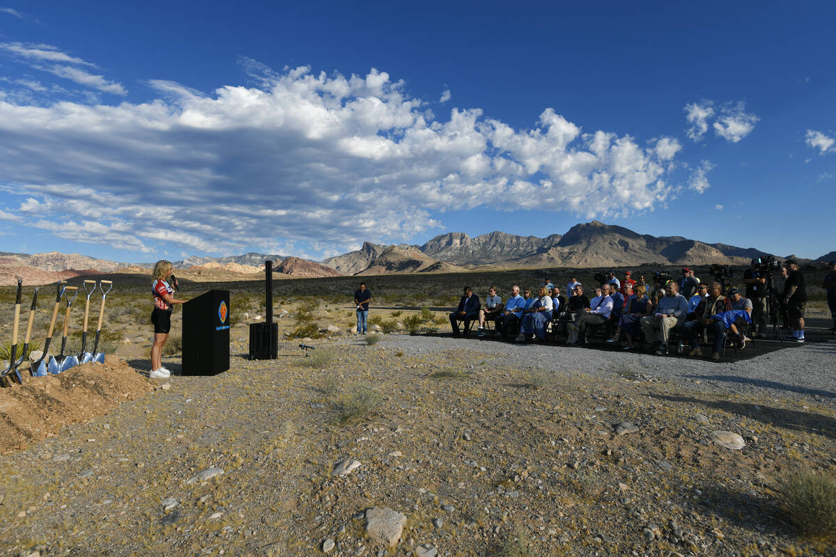 Heather Fisher from the organization Save Red Rock speaks during a ceremonial groundbreaking to ...