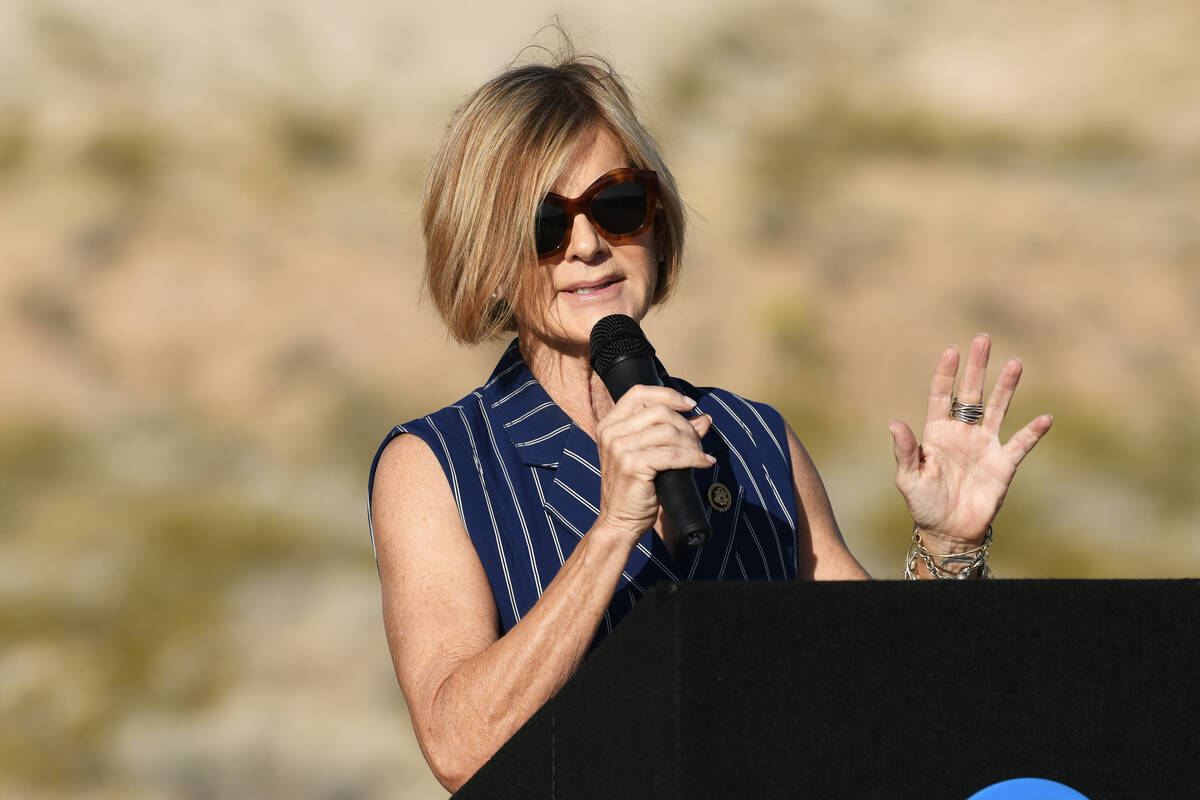 Rep. Susie Lee, D-Nev., speaks during a ceremonial groundbreaking to mark the start of construc ...