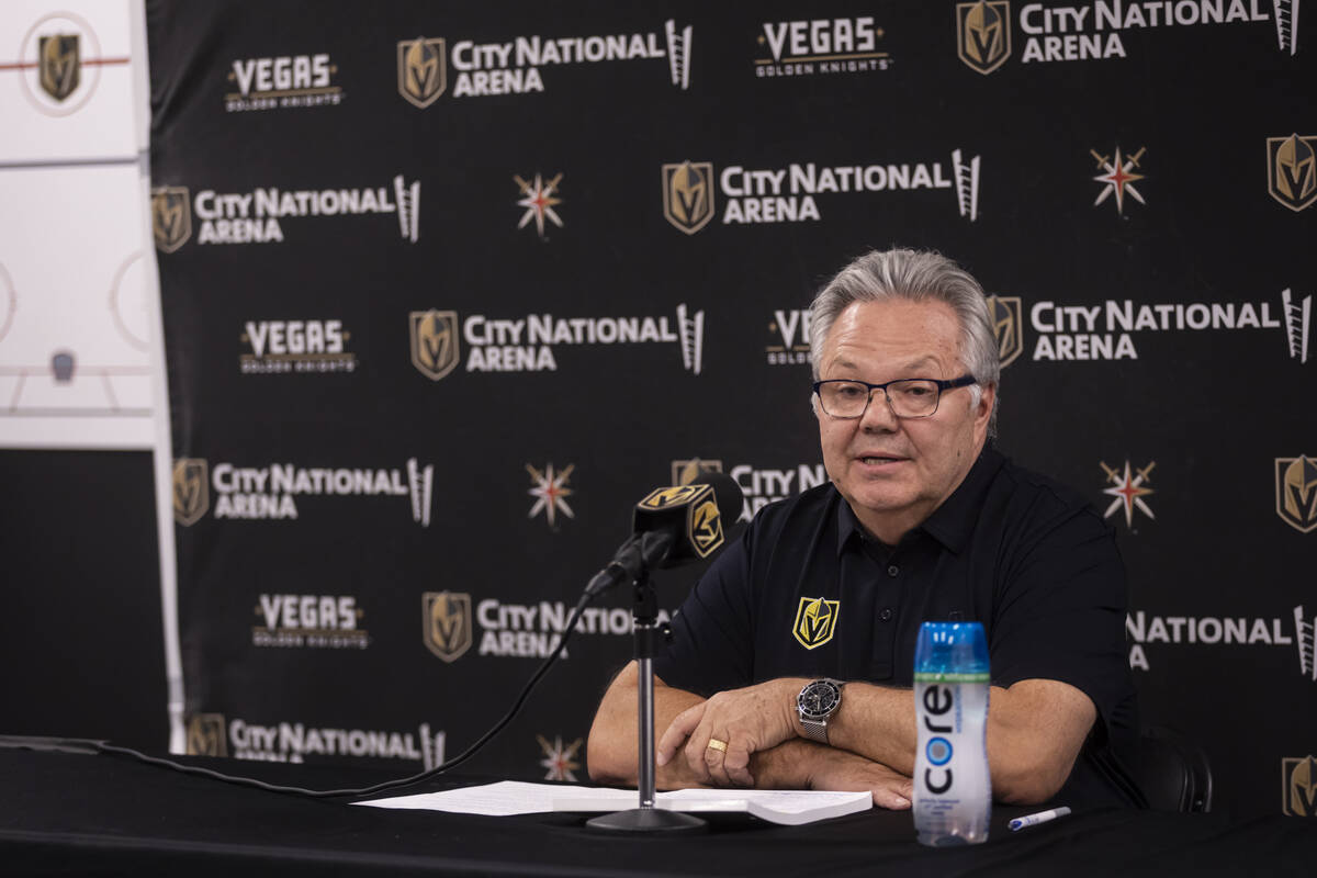 Golden Knights general manager Kelly McCrimmon talks about newly acquired forward Mitch Marner ...