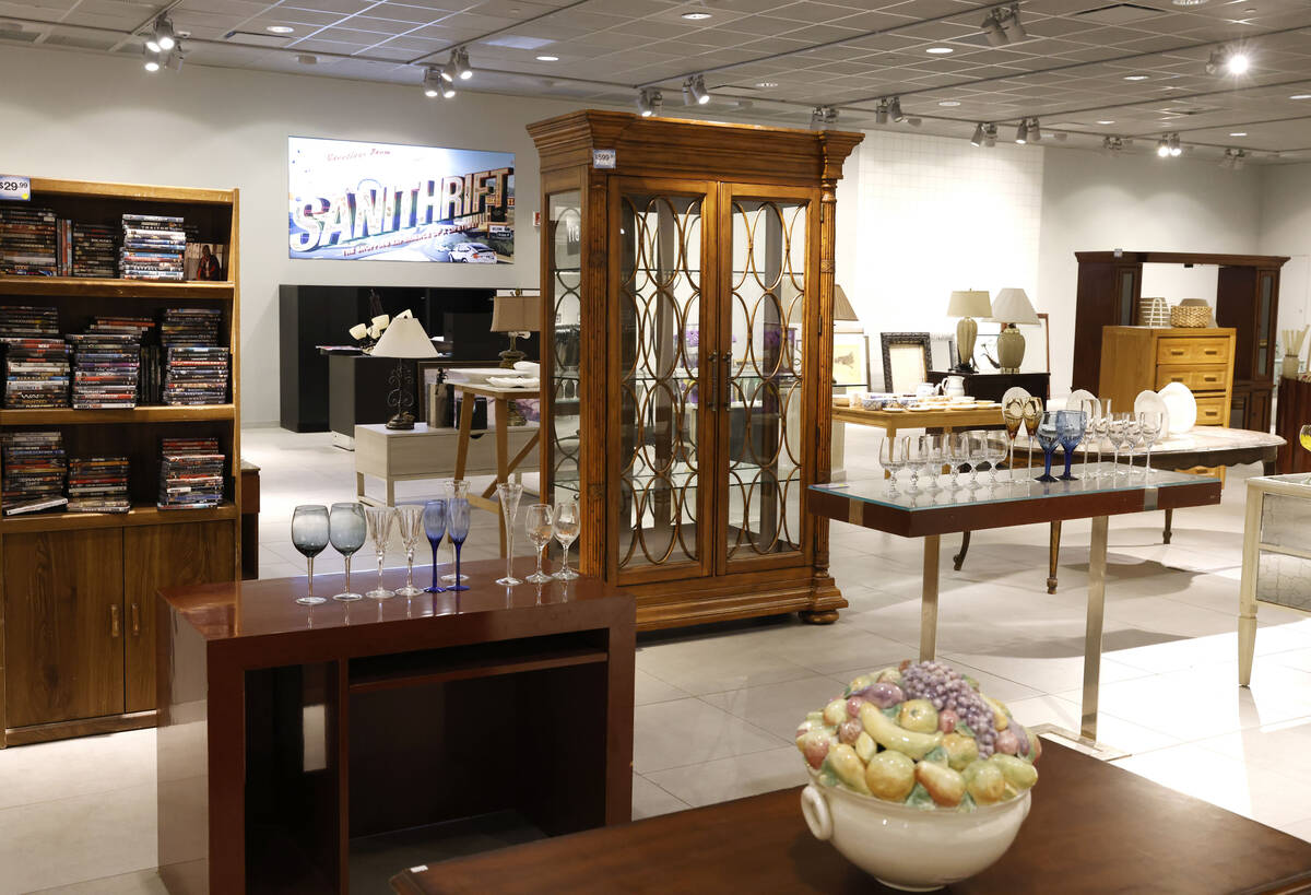 Pre-owned furniture are displayed at Sanithrift at the Primm mall on Monday, June 16, 2025, in ...