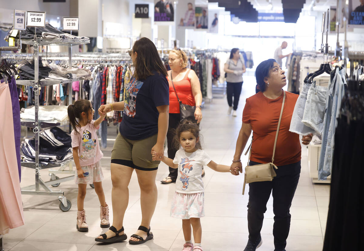 Shoppers are checking out clothes at Sanithrift at Primm mall on Monday, June 16, 2025, in Prim ...