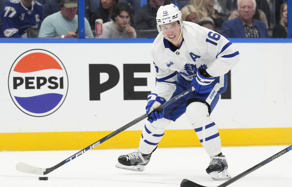 Toronto Maple Leafs right wing Mitch Marner (16) against the Tampa Bay Lightning during the thi ...