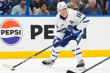 Toronto Maple Leafs right wing Mitch Marner (16) against the Tampa Bay Lightning during the thi ...