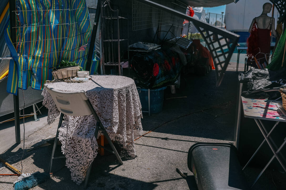 A solo table and chair sit near the back of an abandoned stall at Broadacres Marketplace on Sat ...