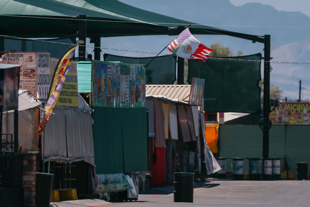 A flag combining the American and Mexican flags together flaps in the wind at Broadacres Market ...