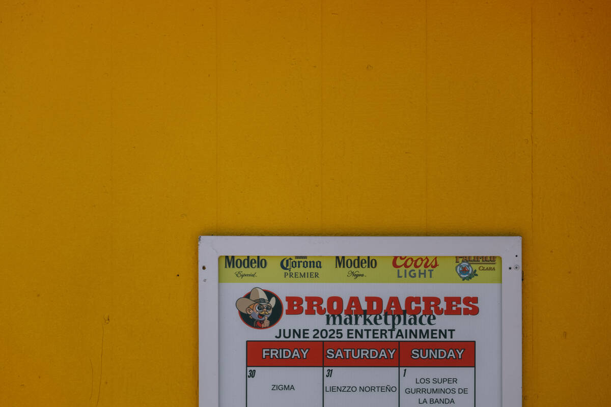 The June 2025 music performance lineup still hangs on the ticket booths of Broadacres Marketpla ...