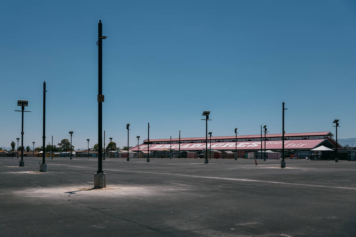 Wind whistles through the empty parking lot at Broadacres Marketplace on Saturday, July 5, 2025 ...