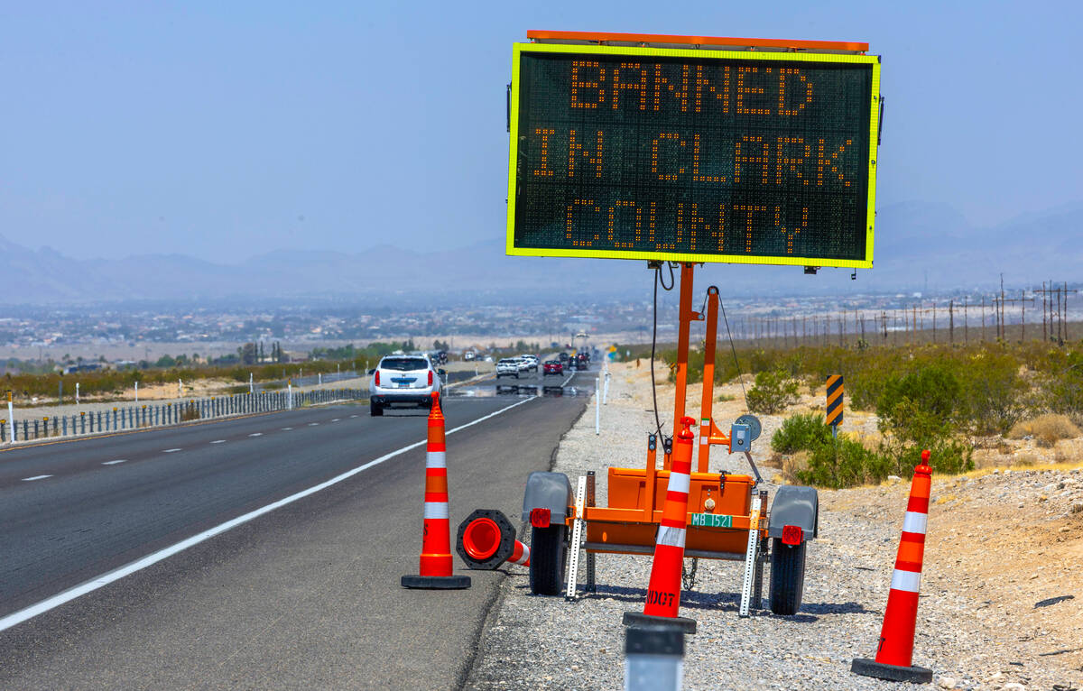 Signs are posted around the Clark County line remind motorists that certain types of fireworks ...