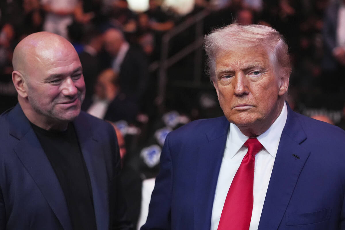 President Donald Trump attends the UFC-316 mixed martial arts event, at the Prudential Center, ...