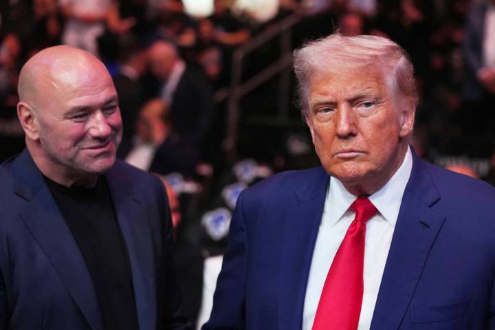 President Donald Trump attends the UFC-316 mixed martial arts event, at the Prudential Center, ...