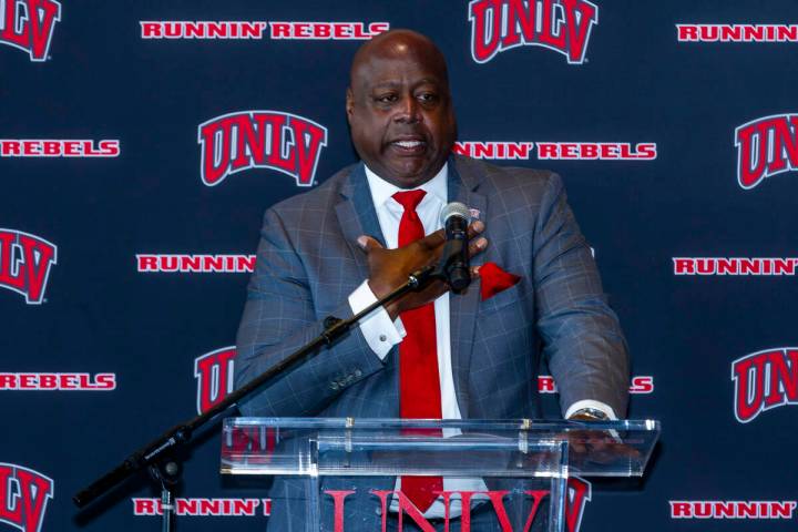 UNLV athletic director Erick Harper is shown Wednesday, March 26, 2025, in Las Vegas. (L.E. Bas ...
