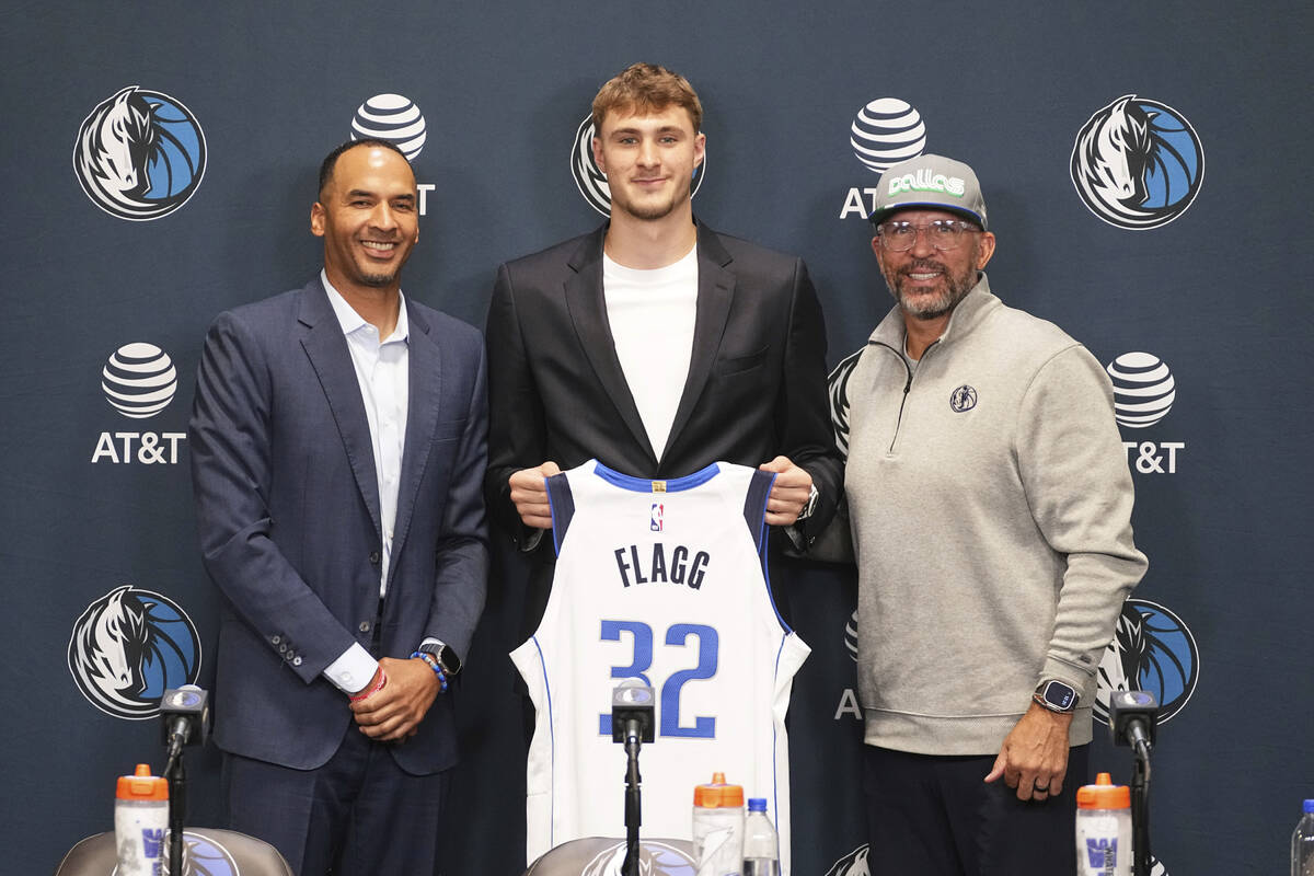 Dallas Mavericks President of Basketball Operations and General Manager Nico Harrison, left, an ...
