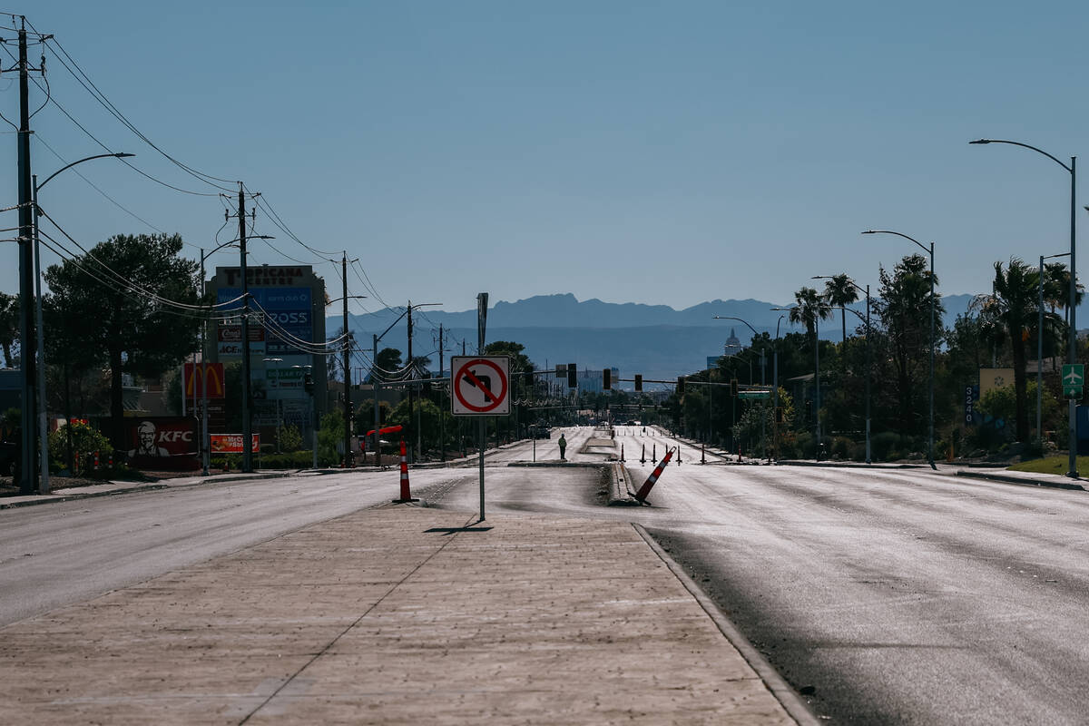 A quiet and closed-down portion of Tropicana Avenue, before it reopened on Saturday, July 5, 20 ...