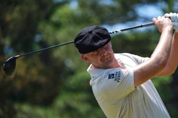 Harry Hall, of England, hits from the fourth tee during the final round of the Rocket Classic g ...