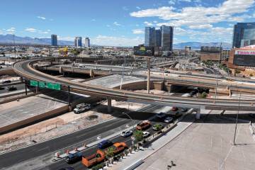 Work continues on the Interstate 15 at Tropicana Avenue in Las Vegas Tuesday, April 29, 2025, i ...