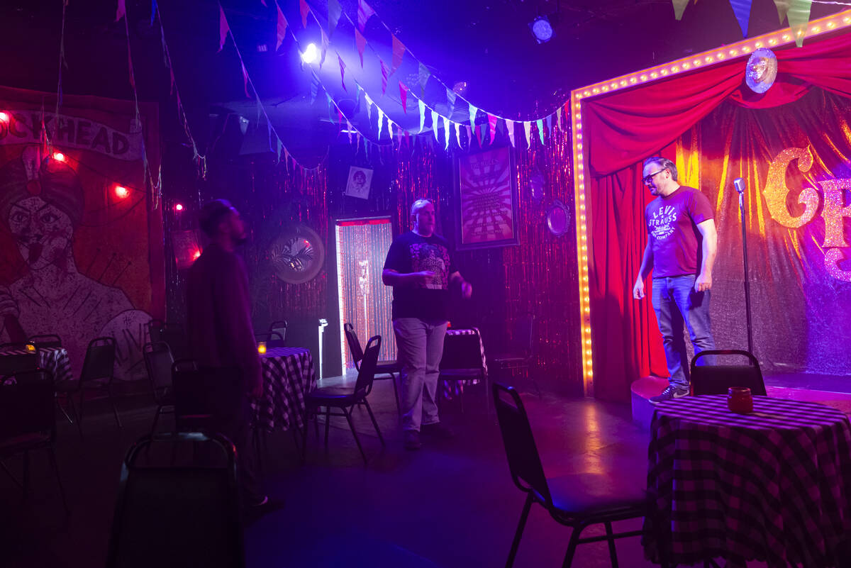 Troy Heard, founder and artistic director of the Majestic Repertory Theatre, center, rehearses ...