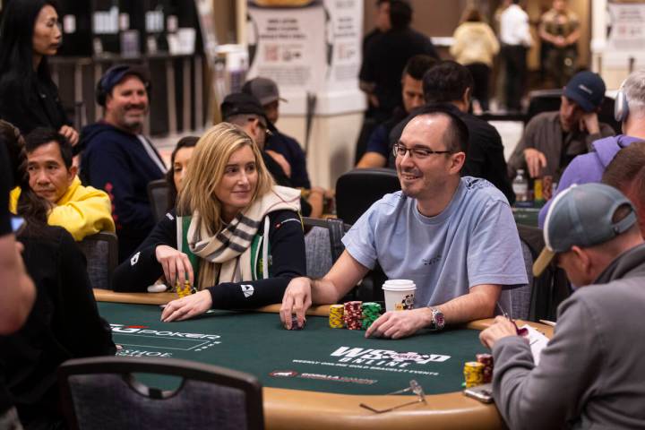 William Kassouf, right, talks while playing alongside Vanessa Kade during day 3 of the World Se ...