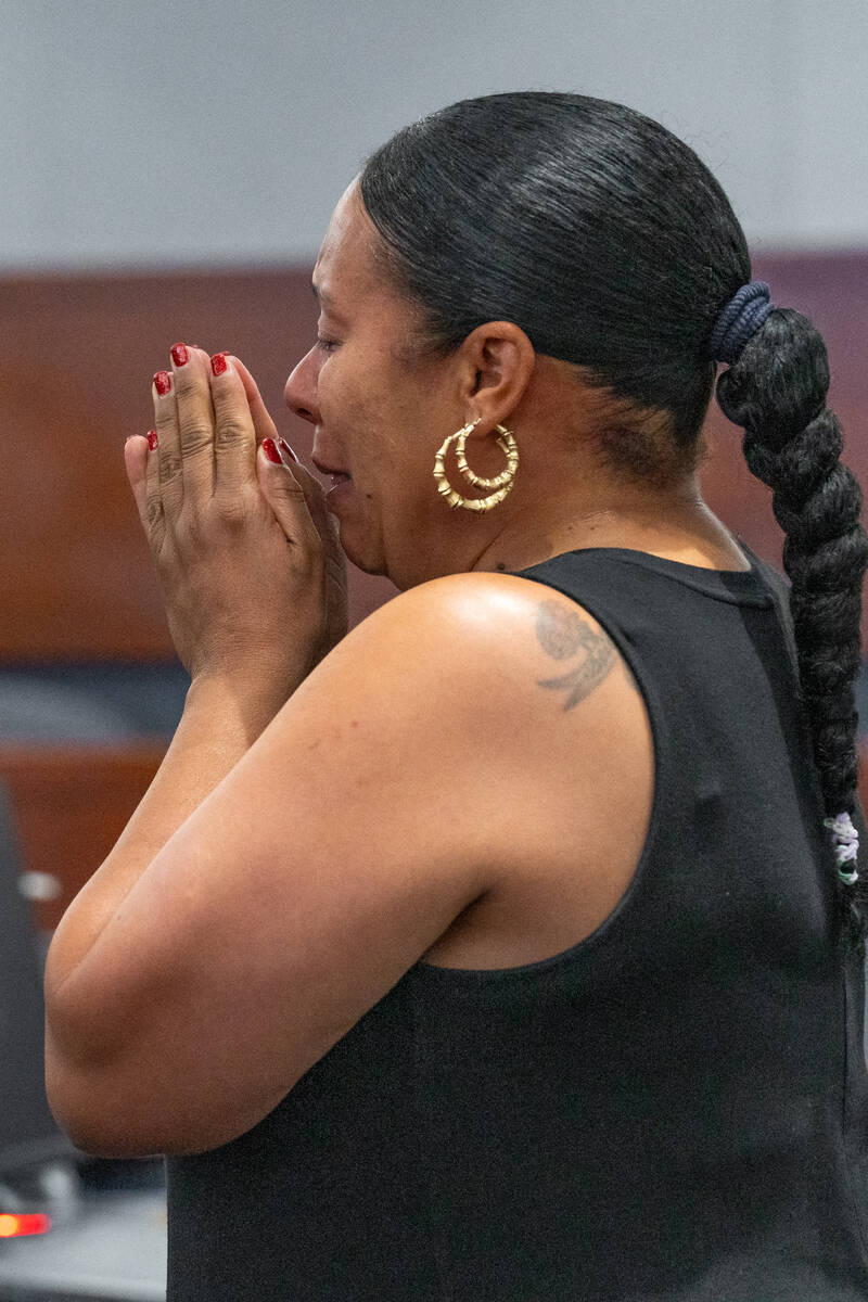 Heather Smith becomes emotional while speaking during a court hearing in Las Vegas on Tuesday, ...