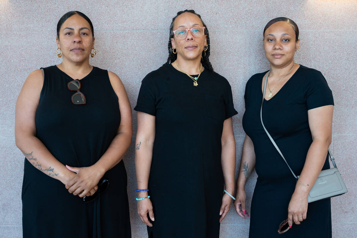 Sisters of Jessica Fodge — from left, Heather, China and Hollie — stand for a portrait afte ...