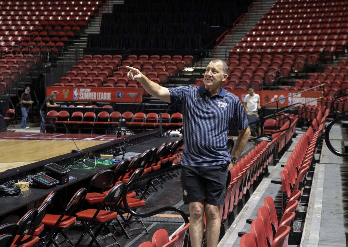 Albert Hall, the co-founder of NBA Summer League, points out work being done inside the Thomas ...
