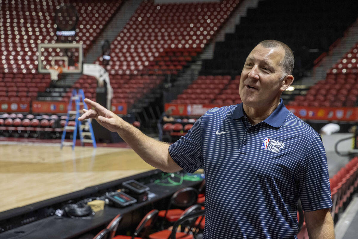 Albert Hall, the co-founder of NBA Summer League, points out work being done inside the Thomas ...