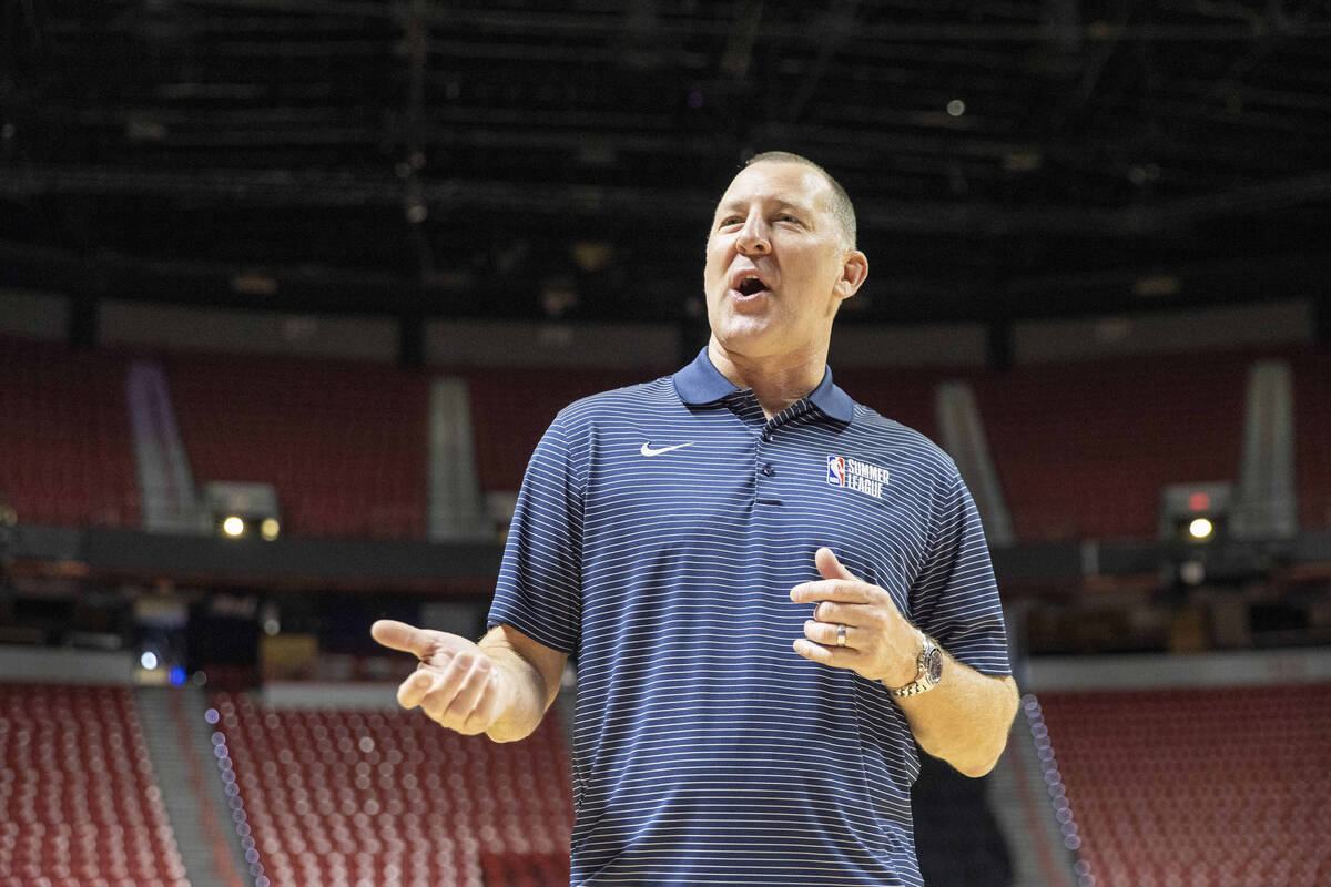 Albert Hall, the co-founder of NBA Summer League, answers questions during an interview at the ...