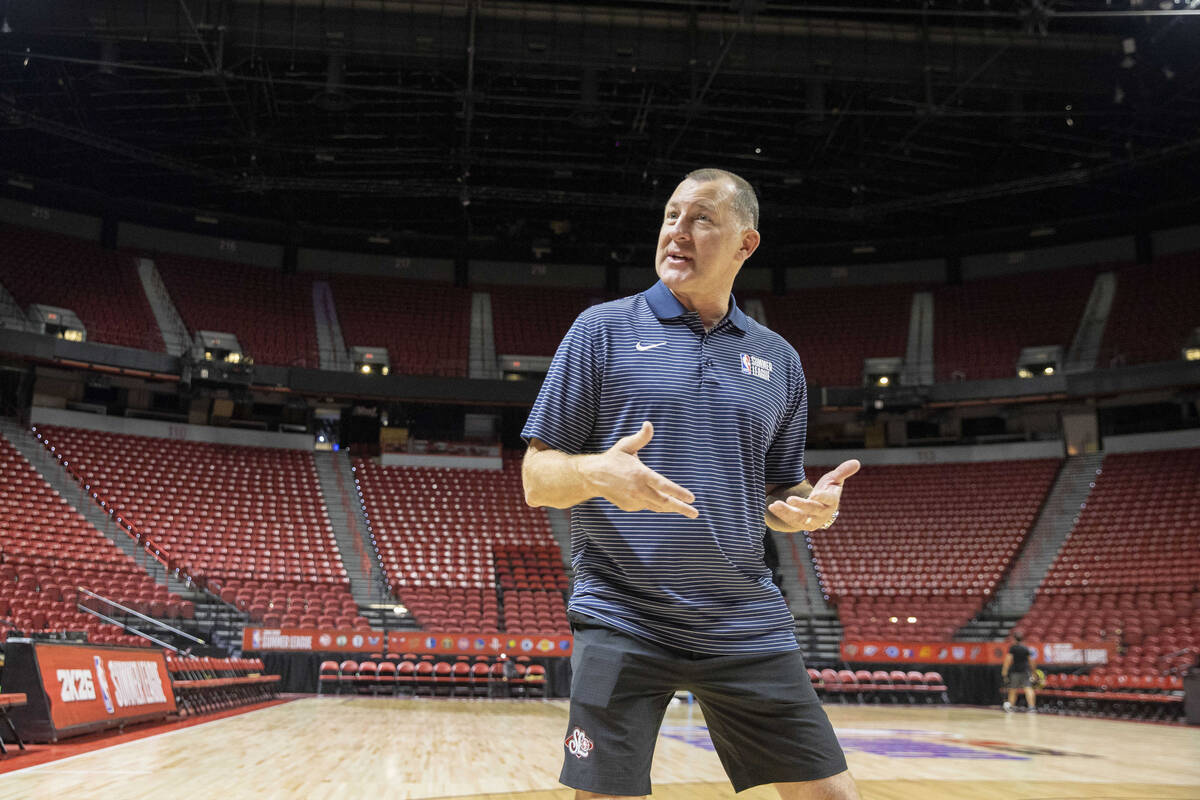Albert Hall, the co-founder of NBA Summer League, answers questions during an interview at the ...
