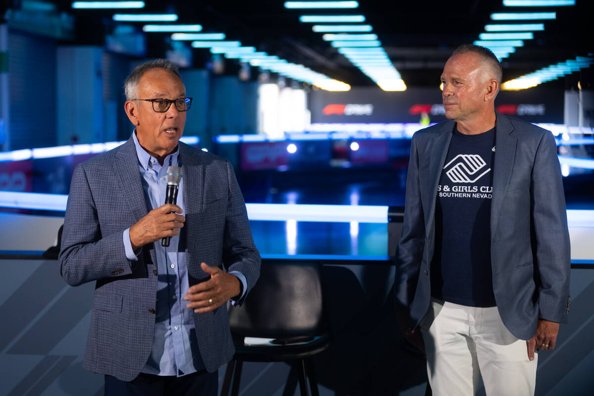 Clark County Commissioner Jim Gibson, left, speaks alongside Andy Bischel, Boys & Girls Clu ...