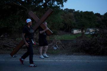 Disaster relief chaplain Sandi Gilmer, left, and Dan Beazley search for a permanent place for B ...